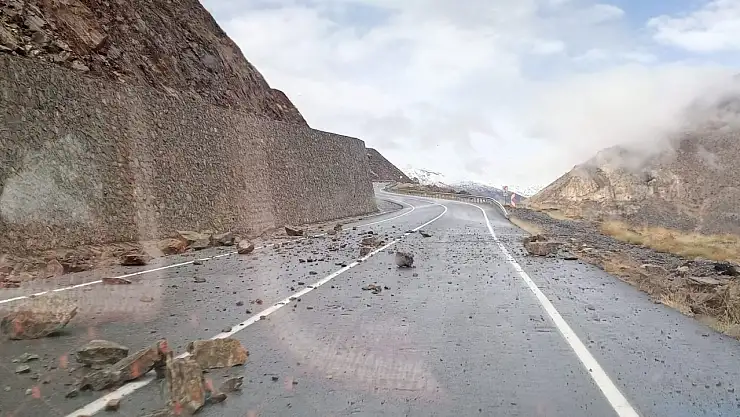 Siirt’te Dağdan Kopan Kaya Karayolunu Kapattı